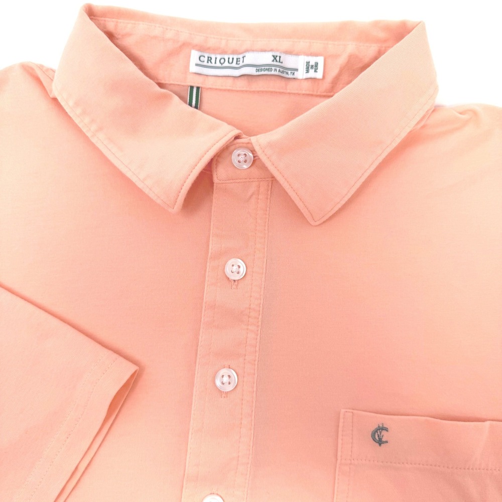 Criquet Mens XL Players Polo Shirt Short Sleeve Peach Coral Jersey Knit Golf